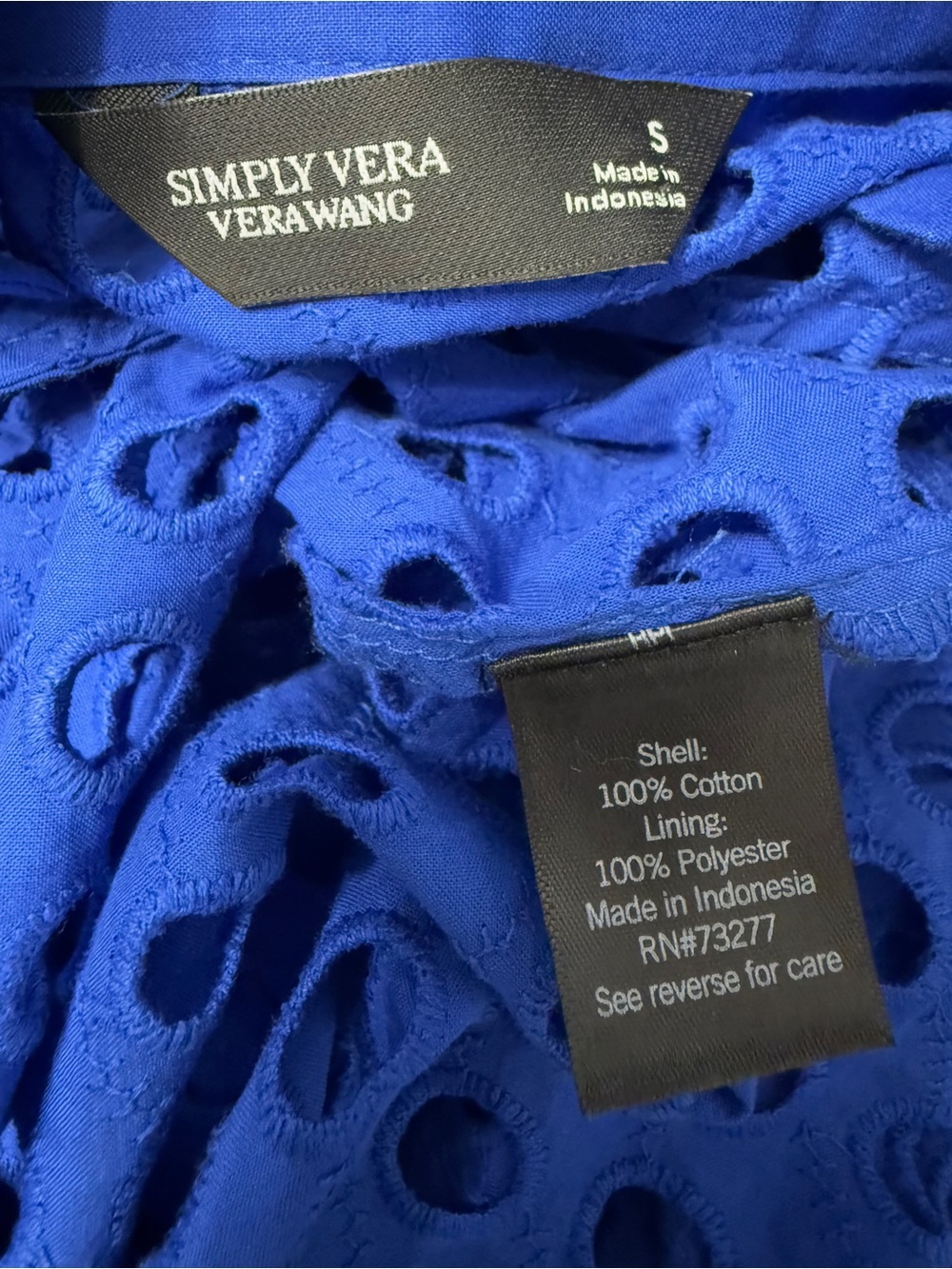 #17)  Simply Vera Vera Wang Royal Blue Eyelet Button-Down Shirt - Picture 6 of 6
